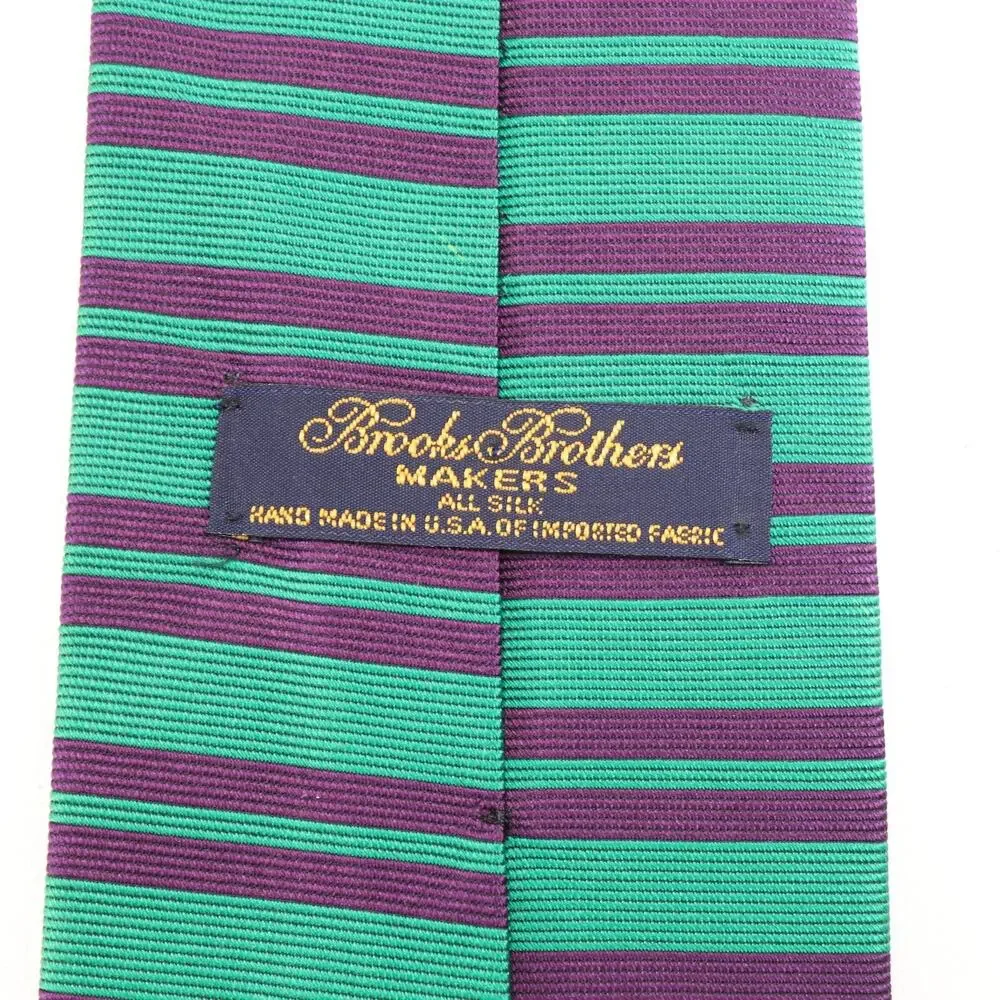 Brooks Brothers Tie Mens 56 in Silk Green Purple Horizontal Double Striped Wide